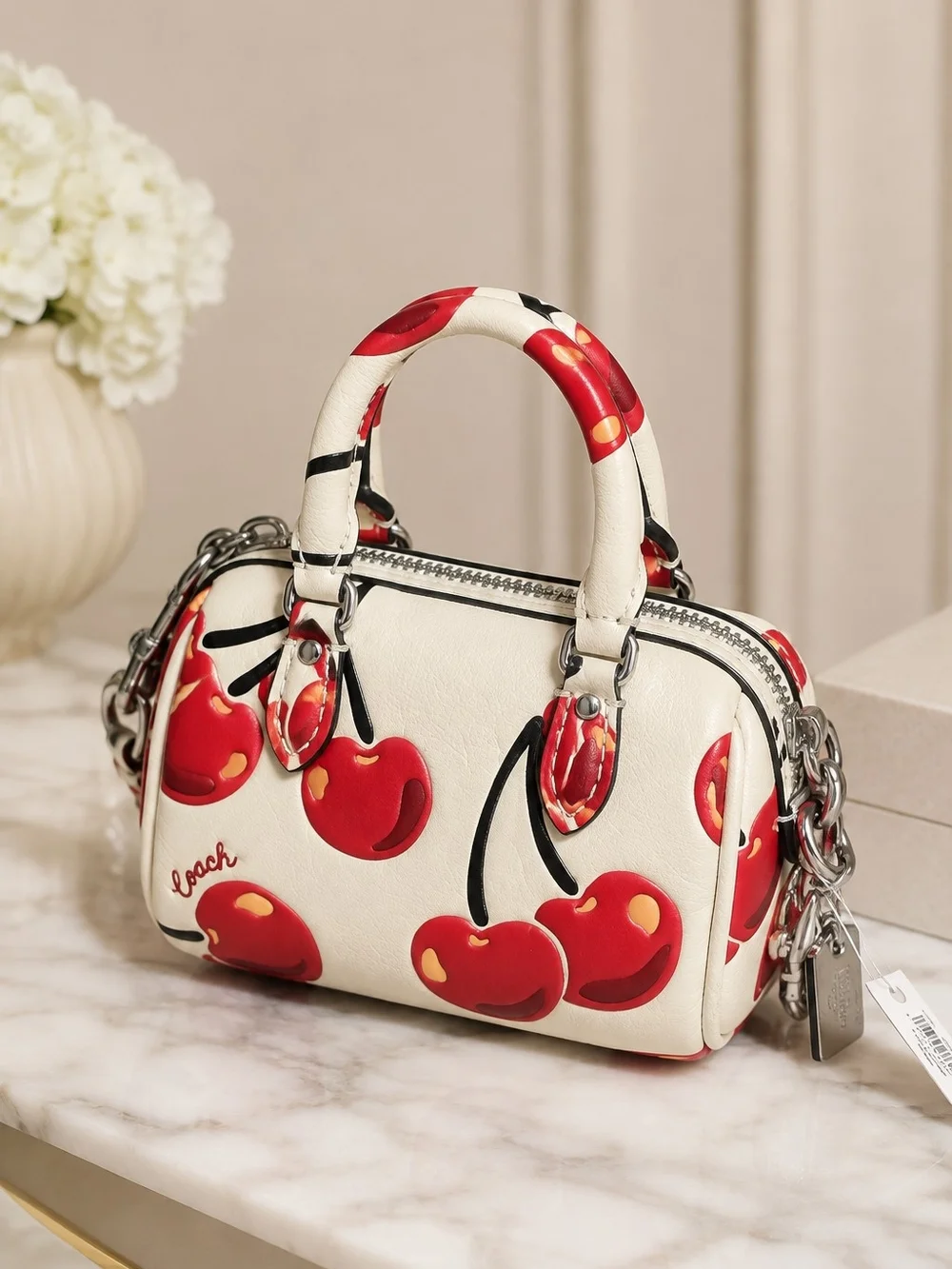 Coach Mini Rowan Bag Charm With Cherry Print